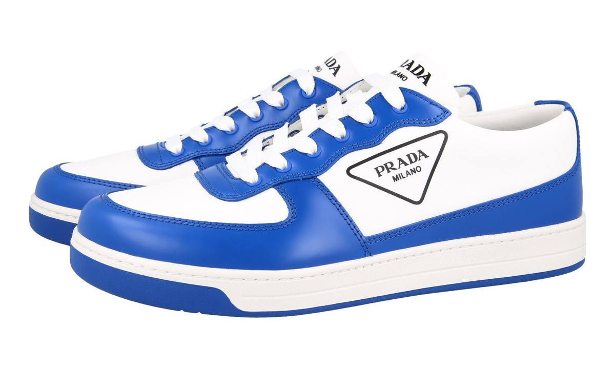 PRADA Leather + Nylon Downtown Sneakers 2EG401 Blue White  display picture 2
