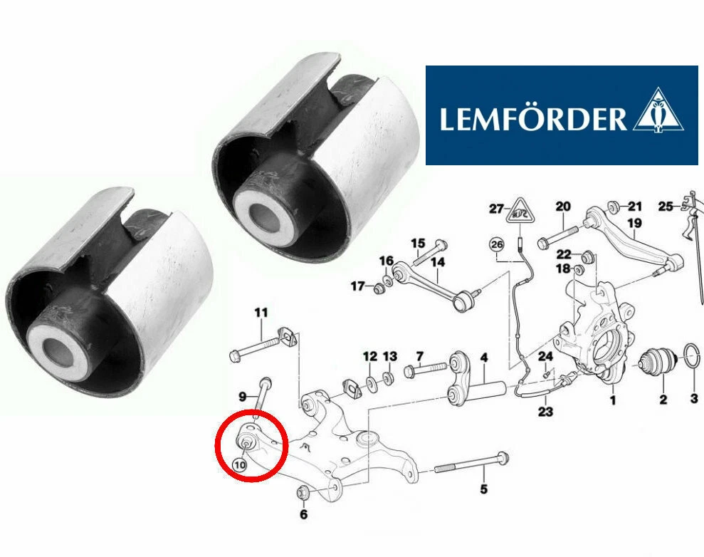 2x Rear Control Swing Arm Bushes LEMFORDER 34933 01 BMW 5 6 7 X5 
