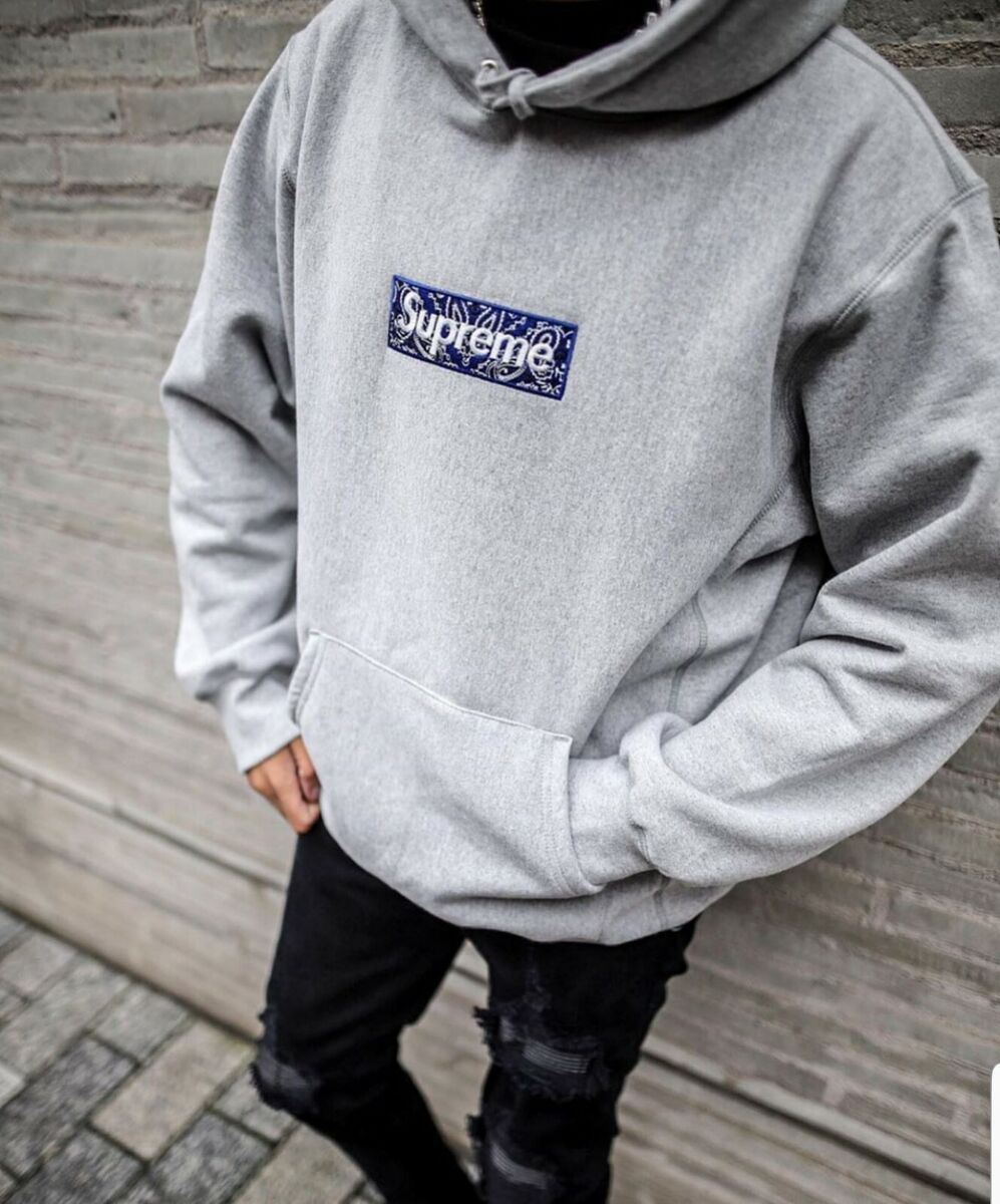 Supreme Bandana Box Logo Hooded Sweatshirt Heather Grey Size L