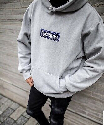 Supreme Bandana Box Logo Hooded Sweatshirt Heather Grey Size L *ready to  ship* 