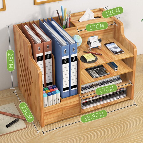 Wooden Office Desk Organiser Stationary Storage Home Tidy Storage Tabletop Unit - Picture 4 of 11