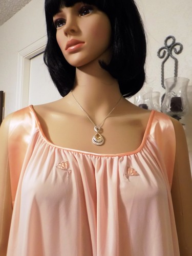 Camisón vintage de nailon LUCIE ANN con mangas con bandas de satén talla M mediano - Imagen 4 de 7