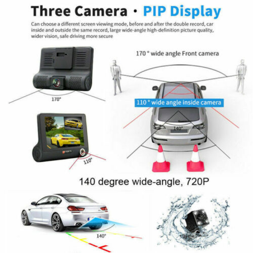 3 In 1 Touch Screen Dash Cam 4" 1080P 3 Lens Car DVR Recorder Front Rear Camera - Picture 10 of 23