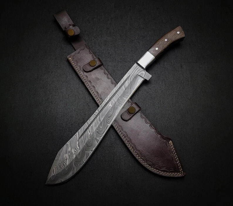 Custom Handmade Damascus Steel Blade Survival Machete Knife | Hunting Knife