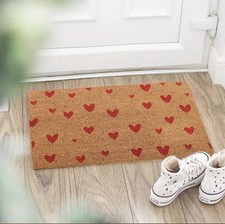 Image of Heart Pattern Coir Door Mat Red Hearts Doormat Entrance Welcome Mat Gift