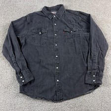 Levis Shirt Mens Large Black Denim Western Pearl Snap Yoke Ranch Wear Cowboy