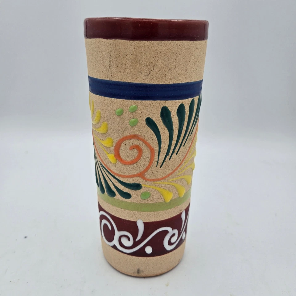 Jarrón de cerámica mexicana pintado a mano floral arte popular jarrón estilo talavera Foto 2 de 4