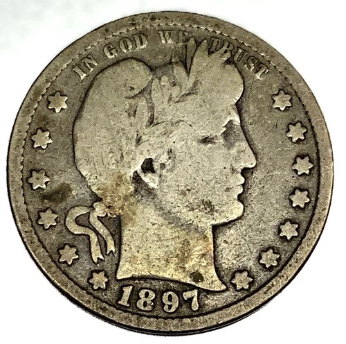 1897 P Barber Quarter Dollar 25 Cents Good Circulated Condition - 1857