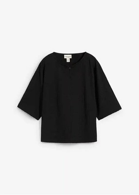 Oversize-Shirt Gr. 36/38 Schwarz Damen Halbarmshirt Bluse Tunika Oberteil Neu
