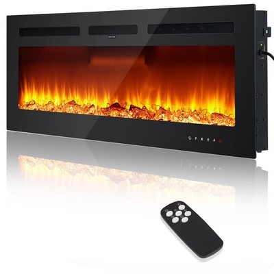 60'' Ultra-Thin Recessed / Wall Mount Electric Fireplace, 1500W Heater, 12-Color