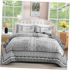 Quilt Set Size,Bohemian Patchwork Bedspread Coverlet Set, Soft Boho Queen Grey