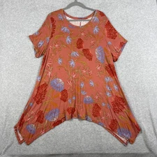 Logo by Lori Goldstein Floral Handkerchief Hem Tunic Top Womens Size 2X Boho