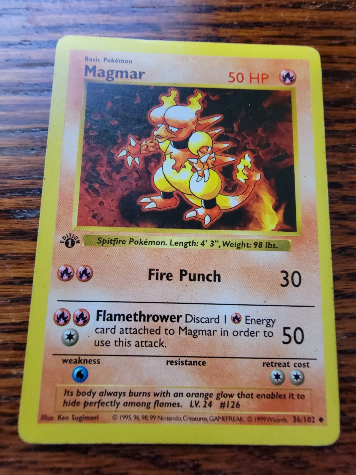 MP* 1st edition Pokemon MAGMAR Card BASE Set 36/102 First ed Shadowless