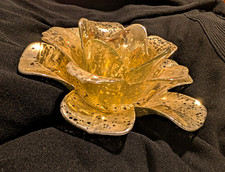 Vintage Gold & Silver Flecked Mercury Art Glass Flower Lotus