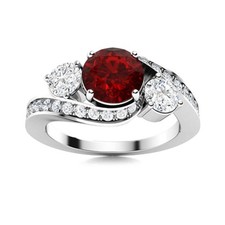 Round Garnet Gemstone Womens day Three-Stone New Ring Sterling Silver