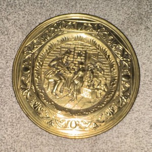Gold Decorative Plate/Plaque with Embossed Raised Figural Scene