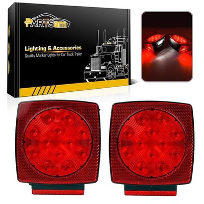 Partsam 12V Submersible Square Led Trailer Light,Red White LED Standard, Red 