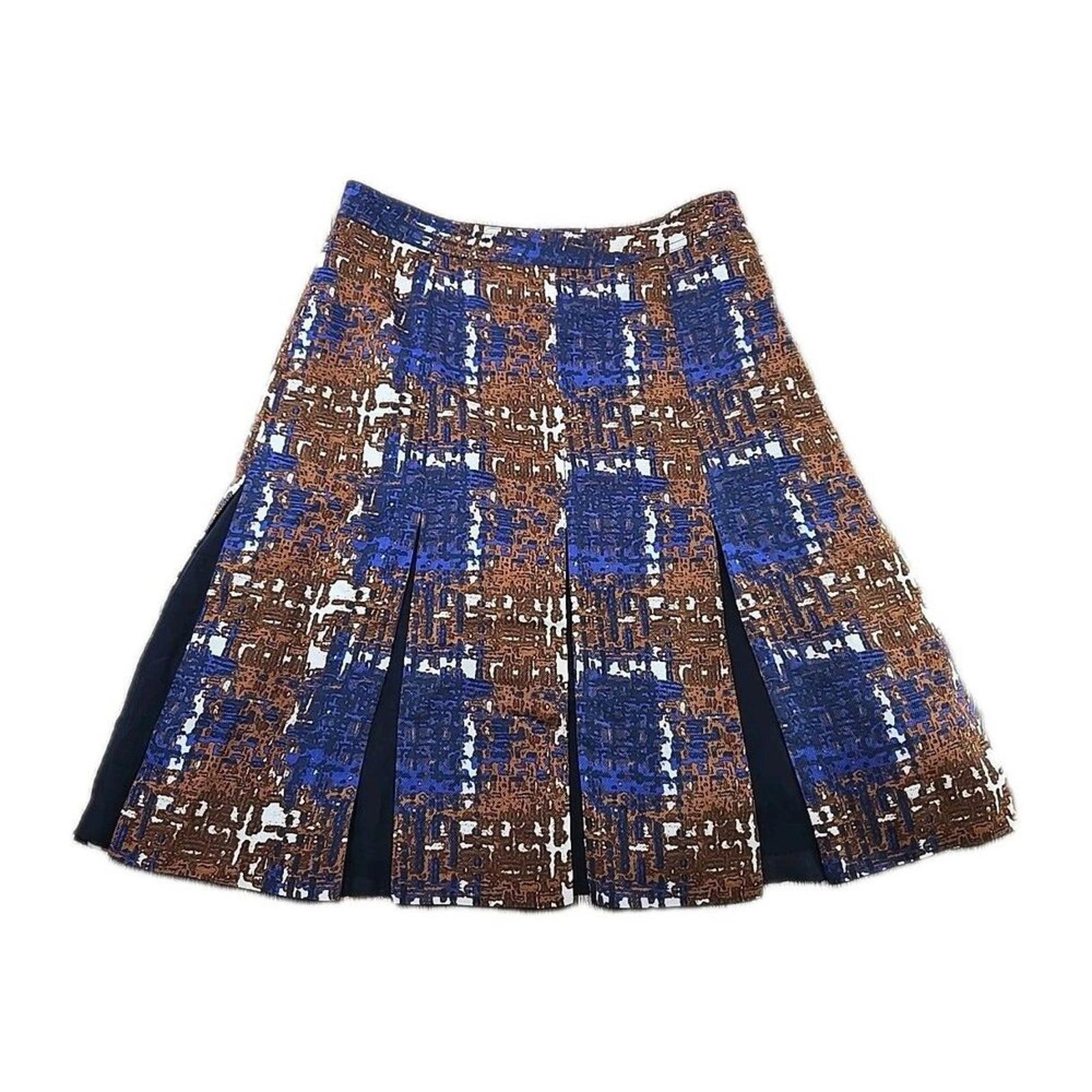 Tory Burch Wool And Silk Blend Blue and Brown Pleated Skirt Size 2