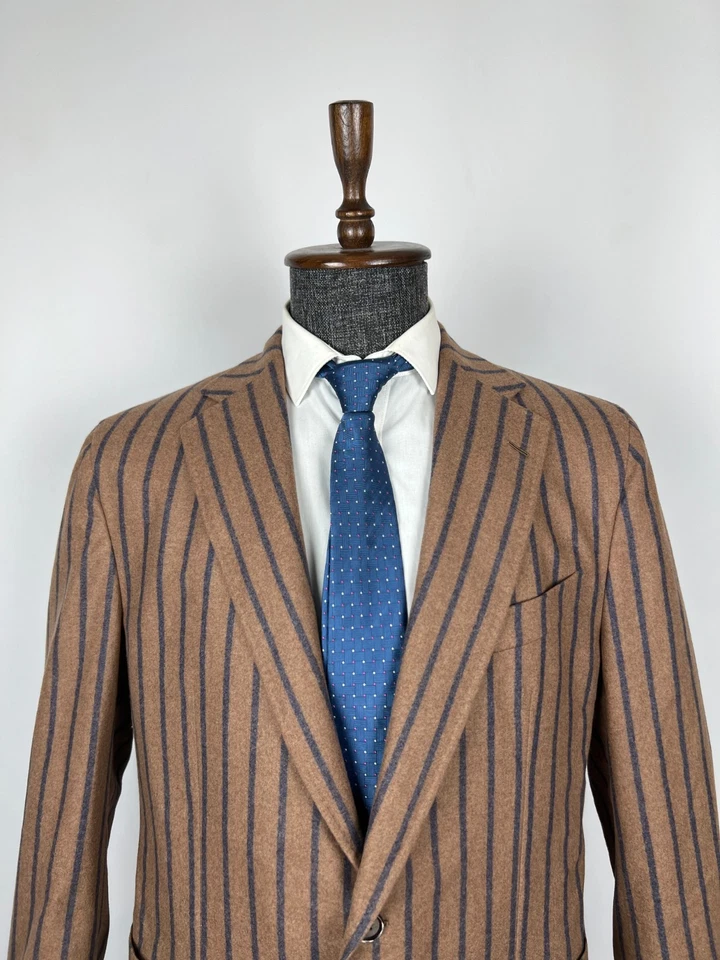 Terno Caruso Aida masculino marrom azul marinho listrado lã superfino anos 120 UE 58 EUA 48R - Imagem 4 de 4