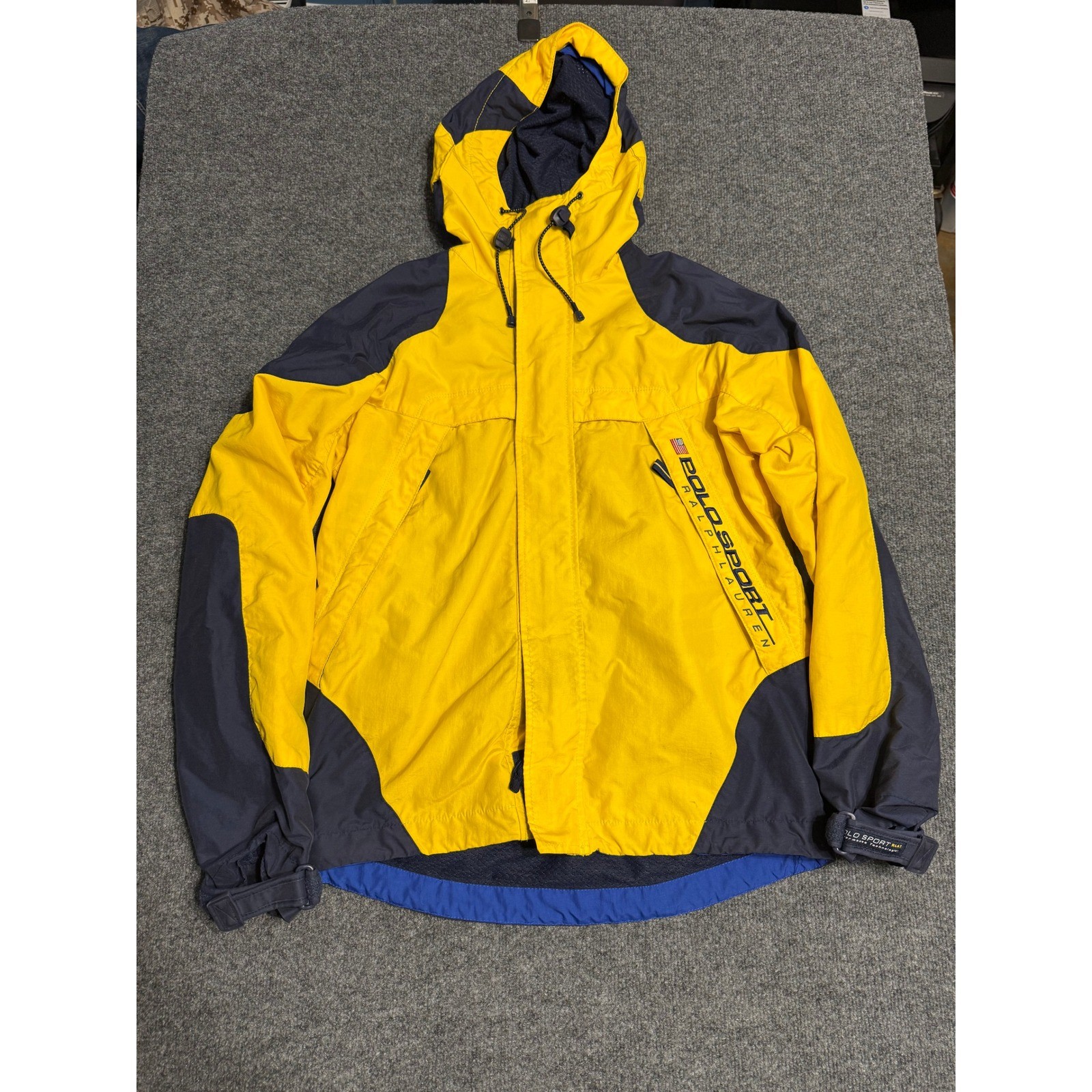 Polo Sport Ralph Lauren Mens Yellow Navy Blue Colorblock Hooded Jacket Small