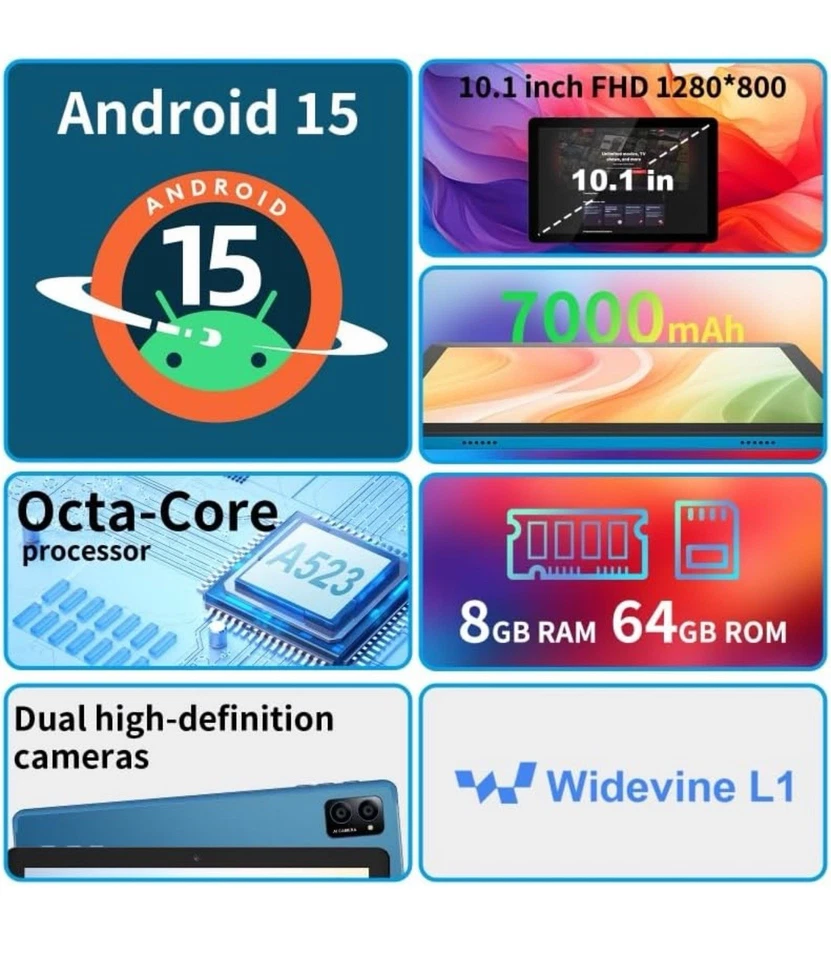 Tablet Android 15 de 10 pulgadas: Octa-Core, 8GB RAM 64GB, 7000mAh. Protección 2 años Foto 2 de 4