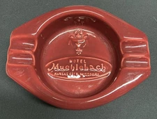 Vintage Hotel Muehlebach Kansas City MO Dark Red Ceramic Ashtray USED DMG READ