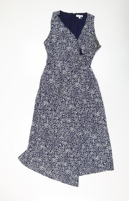 Warehouse Damen blau geometrisches Polyester A-Linie Größe 10 V-Ausschnitt Reißverschluss
