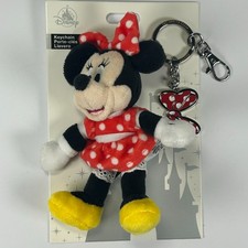 Disney Parks Minnie Mouse Plush Keychain with Bow Charm Bag NEW