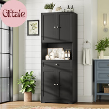 Tall Bathroom Storage Cabinets, Modern Linen Storage Cabinet with 4 Doors Shel