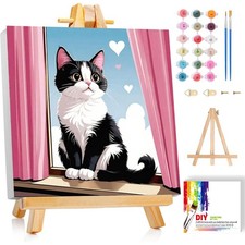 Cat Paint by Numbers Kit for Kids with Frame - Cute 8x8inch, BKH1653