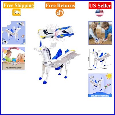 Blue 2-in-1 Magnetic Car Transforming Unicorn Toy for Kids Ages 3-12