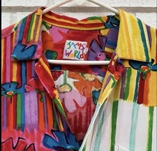 Vintage Jams World  Bright Floral Surfer Graphic Shirt Tropical Beach Medium