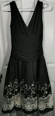 s l fashions black dress S.L. Y2K Ruched Cocktail Size 6 1950s Floral Rockabilly Plus size