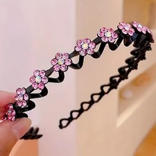 1pc, Elegant Rhinestone Floral Hair Hoop, Plastic Non-Slip Grip Toothed