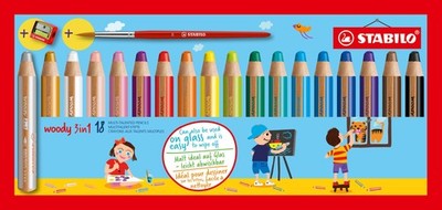 Multi-Talented Pencil woody 3 in 1 - Pack of 18 - Assorted Colors with Sharpe...
