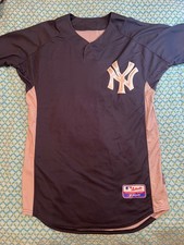 New York Yankees MLB One Button Up Jersey Adult Majestic Cool Base SZ 42