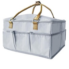 Diaper Caddy Organizer with Lid  Changing Mat - Portable Large Grey Nursery ...