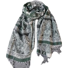 ANATHA RAYON PASHMINA WOVEN JACQUARD PAISLEY SHAWL/SCARF/WRAP Green EDM