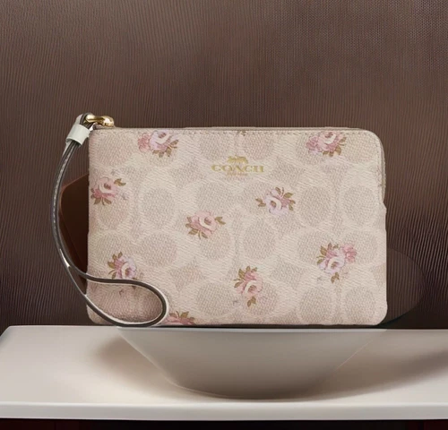 ? NUOVO Coach Braccialetto con Zip Angolare Firma?Floreale?Portafoglio CAR20