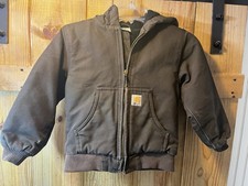 Carhartt Jacket Hooded Duck Active Quilted Cp8417 Canvas Youth Sz Xs-6 Brown