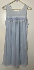 Vintage Blue Coquette Babydoll Nightgown 1960s White Lace Trim Size S