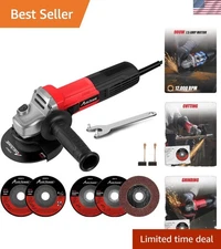 Powerful 7.5-Amp Angle Grinder with Cutting & Grinding Wheels - Red, 4-1/2 Inch