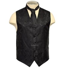 New Brand Q Men's Paisley Vest Tuxedo Waistcoat Necktie BLACK wedding formal