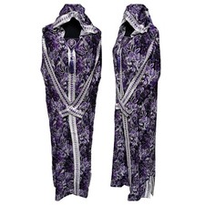 Women Moroccan Purple Multicoloured Floral Hooded Djellaba Jilbab