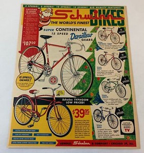 1962 Schwinn bicycle ad~ CONTINENTAL, TYPHOON, CORVETTE, RACER, TOURIST, VARSITY