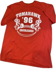 VTG ONEITA Tomahawk Cheerleader '96 Red Single Stitch Tee SZ Large Made in USA
