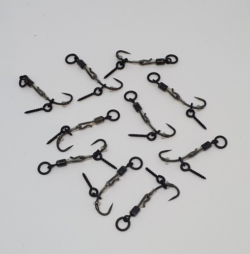 10 x GANCI RIVESTITI IN TEFLON RONNIE RIGS CON VITE PER ESCA ANELLO MICRO GIREVOLE - Foto 2 di 3