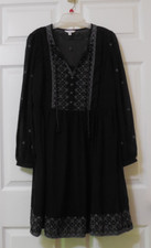 Time and Tru Womens Dress Long Sleeves Black Medium with White Embroidery India