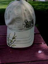 Bass Pro Shop BPS embroidered w Leaves Women’s Gone Fishing Hat Cap Hook LoopEUC