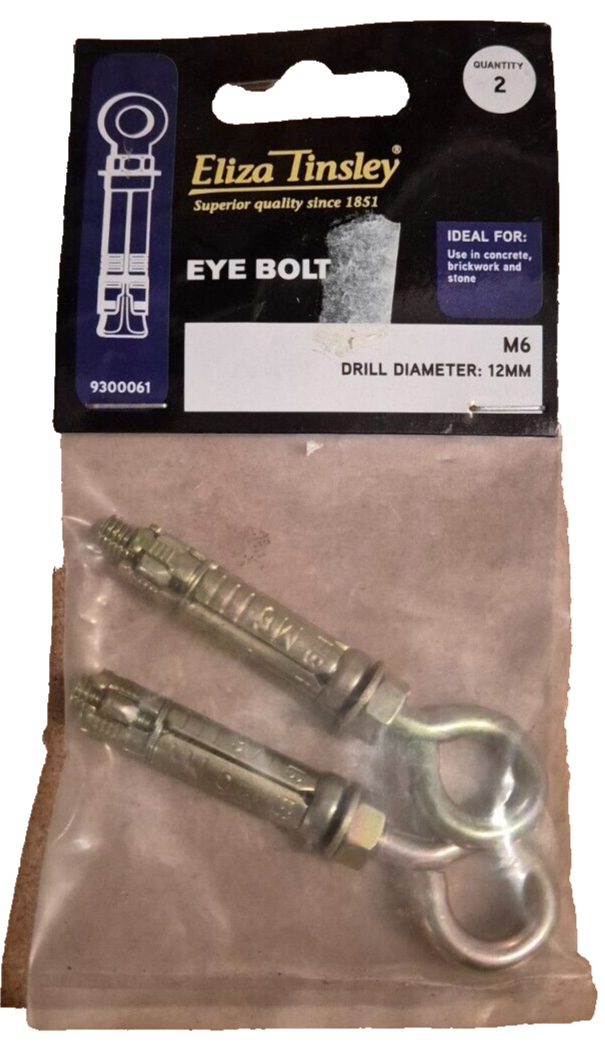 4200 Eliza Tinsley M6 Eye Bolts - 2 Pieces -  9300061 12mm Drill Diameter